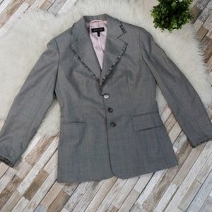 Escada Gray and Pink Wool Frayed Detail Blazer